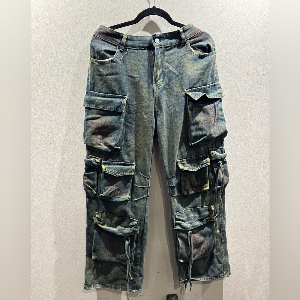 Multi-Pocket Cargo Pants - Green/blue
